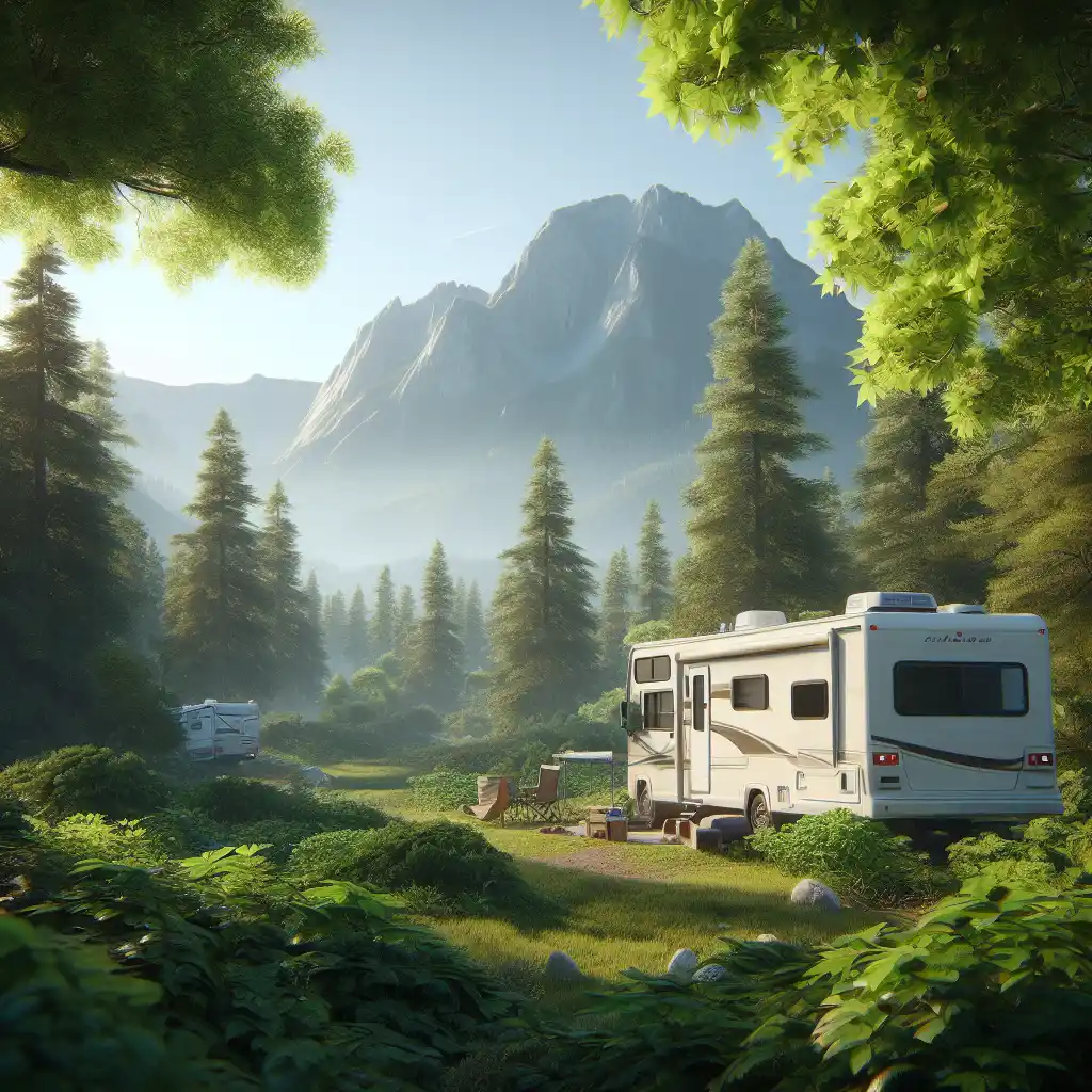 rv camped in a forest